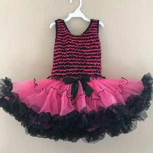Popatu Size S Pink & Black Ruffled Dress Toddler